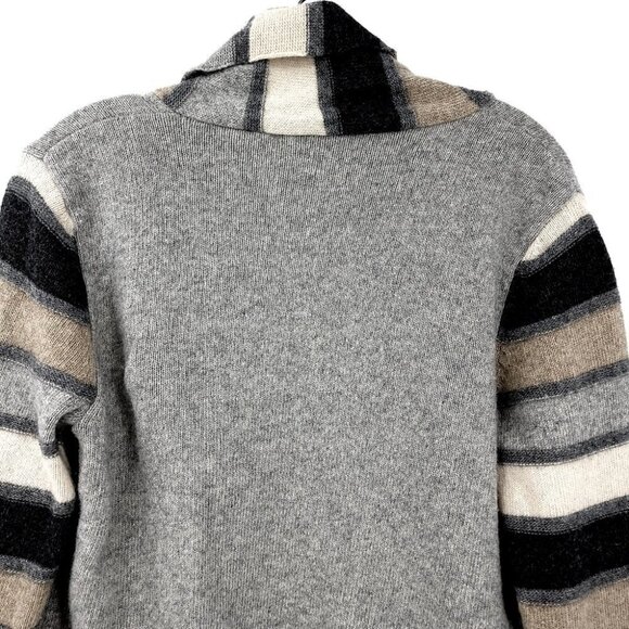 Talbots Women's Vtg Medium Petite Neutral Sweater Wool Angora Striped Cardigan - Picture 8 of 11